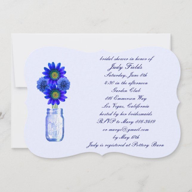 Blue Flowers Mason Jar Bridal Shower Invitation (Front)