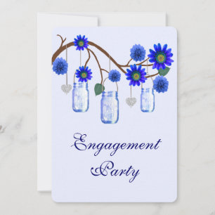 Blue Flowers Mason Jar Engagement Party Invitation