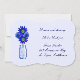 Blue Flowers Mason Jar Reception Card
