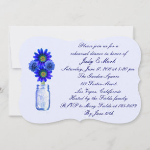 Blue Flowers Mason Jar Rehearsal Dinner Invitation