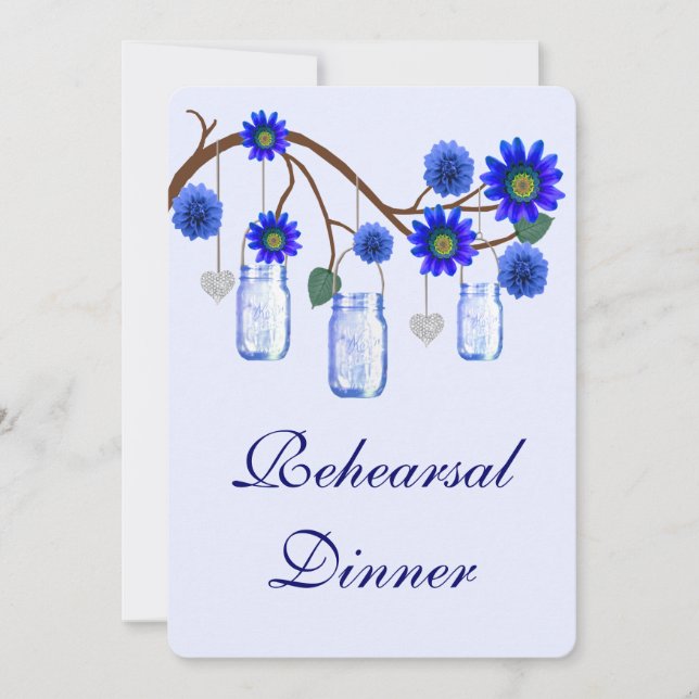Blue Flowers Mason Jar Rehearsal Dinner Invitation (Front)