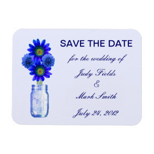 Blue Flowers Mason Jar Save The Date Magnet
