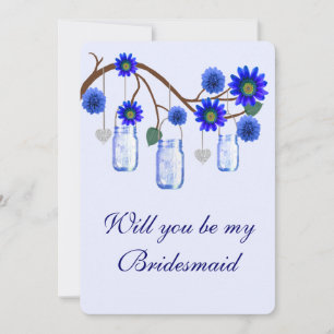 Blue Flowers Mason Jars Bridesmaid Card