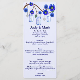 Blue Flowers Mason Jars Menu Card