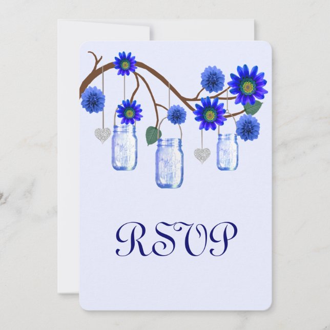 Blue Flowers Mason Jars Response Card (Front)