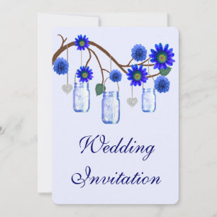 Blue Flowers Mason Jars Wedding Invitation