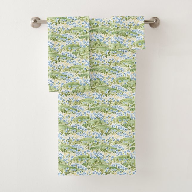 Blue Flowers Meadow Bath Towel Set (Insitu)