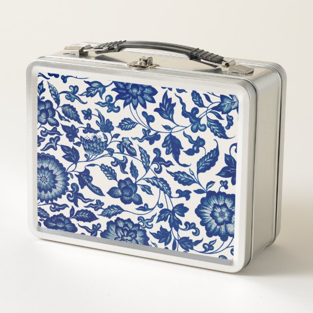 Blue flowers metal lunch box (Front)