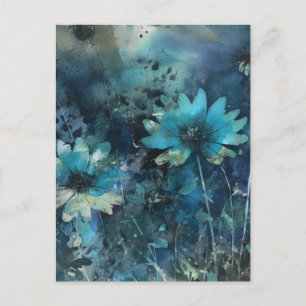 Blue Flowers Mixed Media Postcard