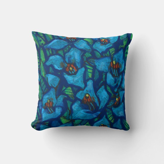 Blue Flowers, modern floral art, pastel painting Cushion (Front)