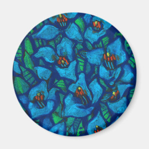 Blue Flowers, modern floral art, pastel painting Magnet