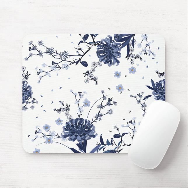 Blue flowers mouse mat (With Mouse)