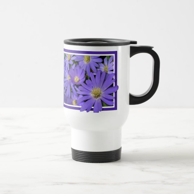 Blue Flowers Mug Travel Cup Blue Daisies Cup (Right)