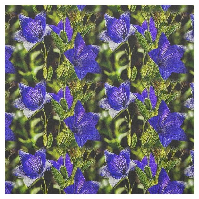 Blue Flowers Nature Pattern Fabric (Swatch)