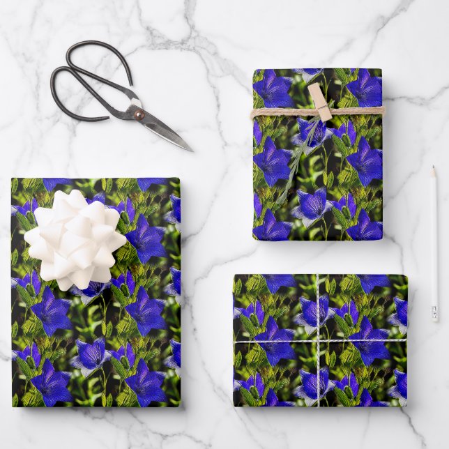 Blue Flowers Nature Pattern     Wrapping Paper Sheet (Front)