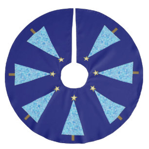 Blue flowers on a modern Christmas tree Brushed Polyester Tree Skirt