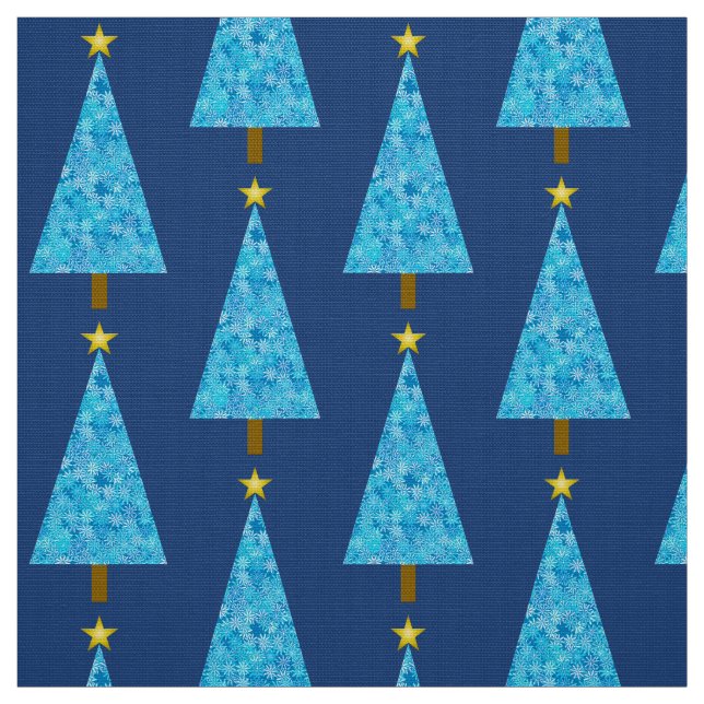 Blue flowers on a modern Christmas tree Fabric (Swatch)