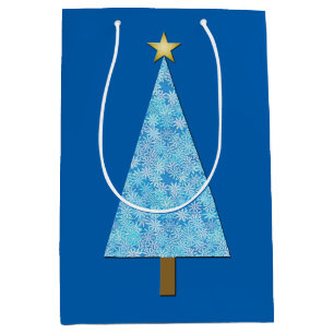 Blue flowers on a modern Christmas tree Medium Gift Bag