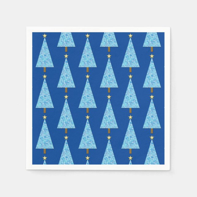 Blue flowers on a modern Christmas tree Napkins (Front)