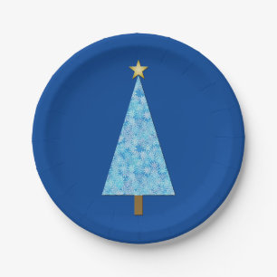 Blue flowers on a modern Christmas tree Paper Plat Plate