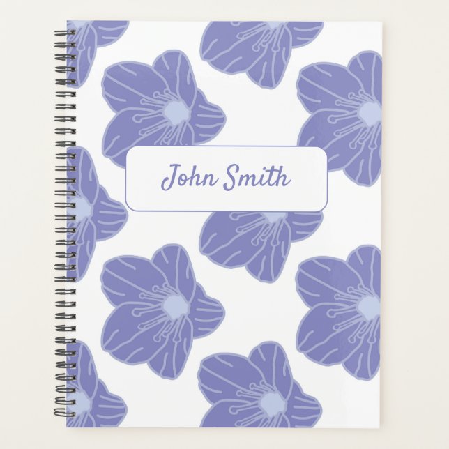 Blue Flowers on White_ Floral Pattern Script Planner (Front)