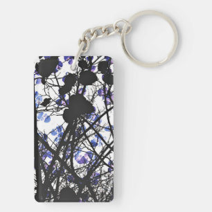 Blue flowers on winter tree concept digital art key ring