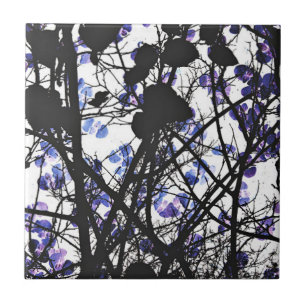 Blue flowers on winter tree concept digital art tile