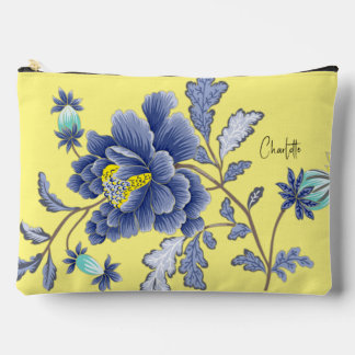 Blue Flowers on Yellow Accessory Bag