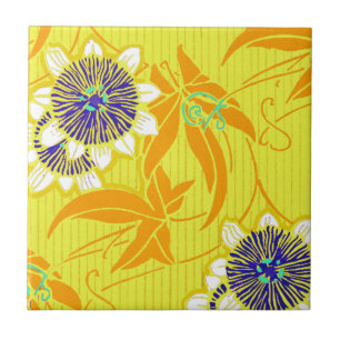 Blue Flowers on Yellow Tile