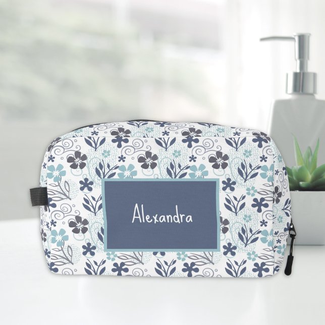 Blue Flowers Pattern  Dopp Kit (dopp kit with flower pattern and name)
