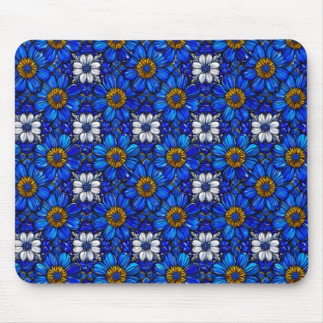 Blue flowers pattern mouse mat (Front)