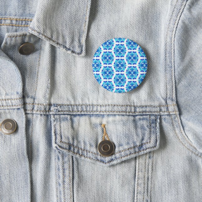 Blue Flowers, Pattern Of Flowers, Floral Pattern 6 Cm Round Badge (In Situ)
