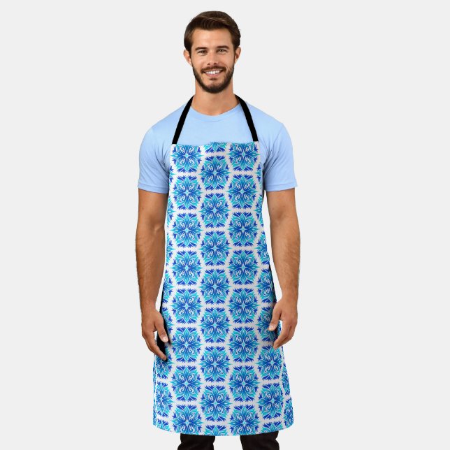 Blue Flowers, Pattern Of Flowers, Floral Pattern Apron (Worn)