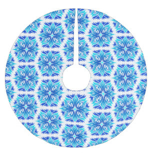 Blue Flowers, Pattern Of Flowers, Floral Pattern Brushed Polyester Tree Skirt