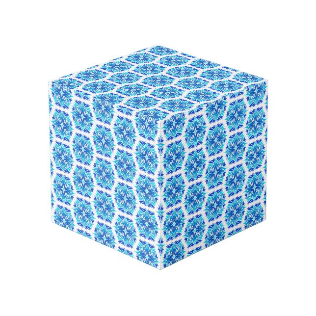 Blue Flowers, Pattern Of Flowers, Floral Pattern Cube (Front Angled)