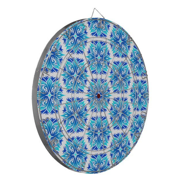 Blue Flowers, Pattern Of Flowers, Floral Pattern Dartboard (Front Left)