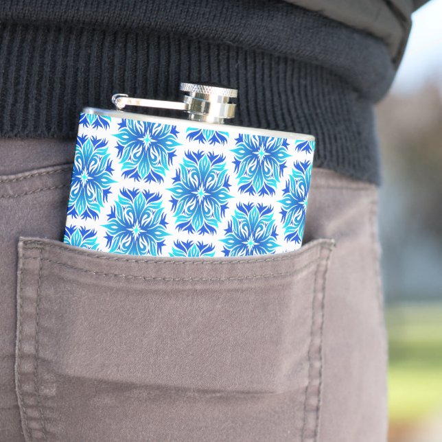 Blue Flowers, Pattern Of Flowers, Floral Pattern Hip Flask (In Situ)