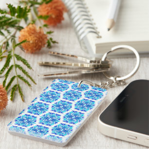 Blue Flowers, Pattern Of Flowers, Floral Pattern Key Ring