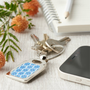 Blue Flowers, Pattern Of Flowers, Floral Pattern Key Ring