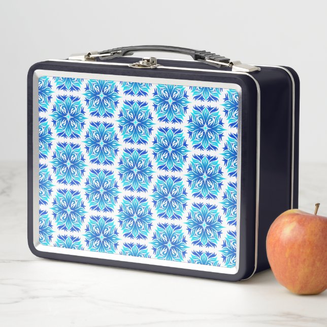 Blue Flowers, Pattern Of Flowers, Floral Pattern Metal Lunch Box (In Situ)