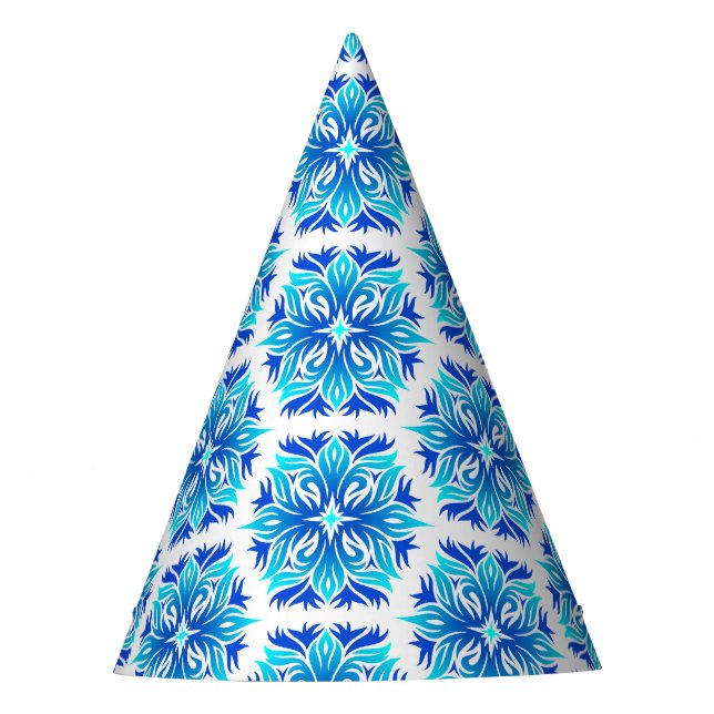 Blue Flowers, Pattern Of Flowers, Floral Pattern Party Hat (Front)