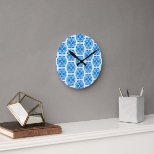 Blue Flowers, Pattern Of Flowers, Floral Pattern Round Clock