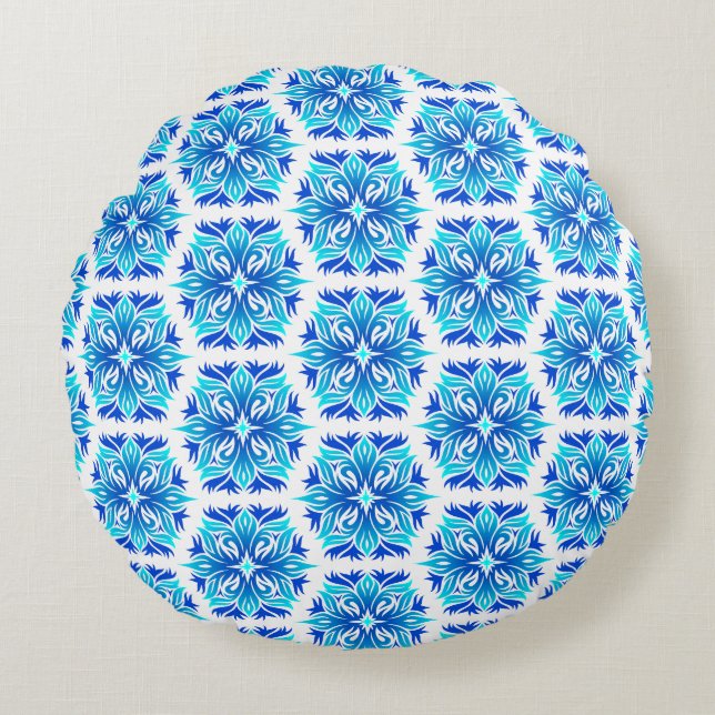 Blue Flowers, Pattern Of Flowers, Floral Pattern Round Cushion (Front)