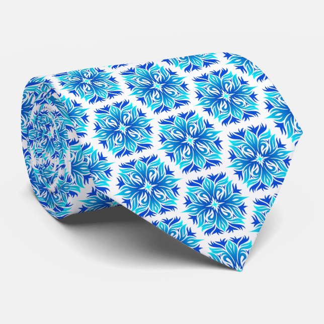 Blue Flowers, Pattern Of Flowers, Floral Pattern Tie (Rolled)