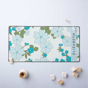 Blue Flowers, Pattern Of Flowers, Your Name Desk Mat
