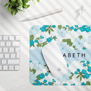 Blue Flowers, Pattern Of Flowers, Your Name Mouse Mat