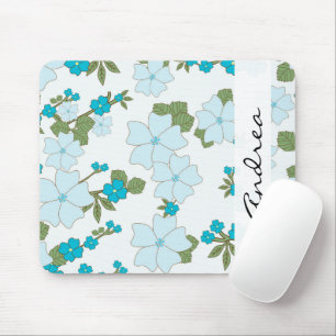 Blue Flowers, Pattern Of Flowers, Your Name Mouse Mat