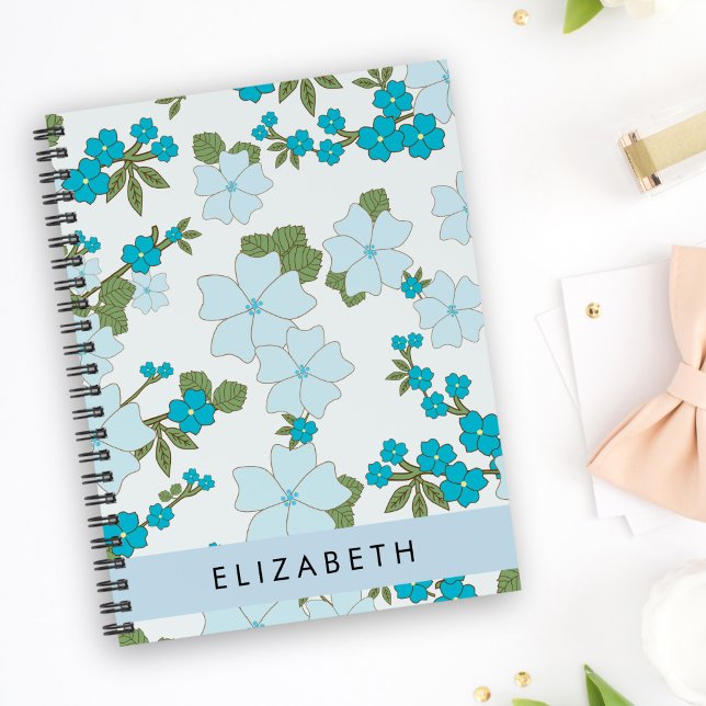 Blue Flowers, Pattern Of Flowers, Your Name Notebook (Creator Uploaded)