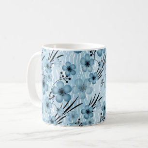 Blue flowers pattern on tiger background coffee mug