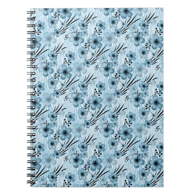 Blue flowers pattern on tiger background notebook (Front)